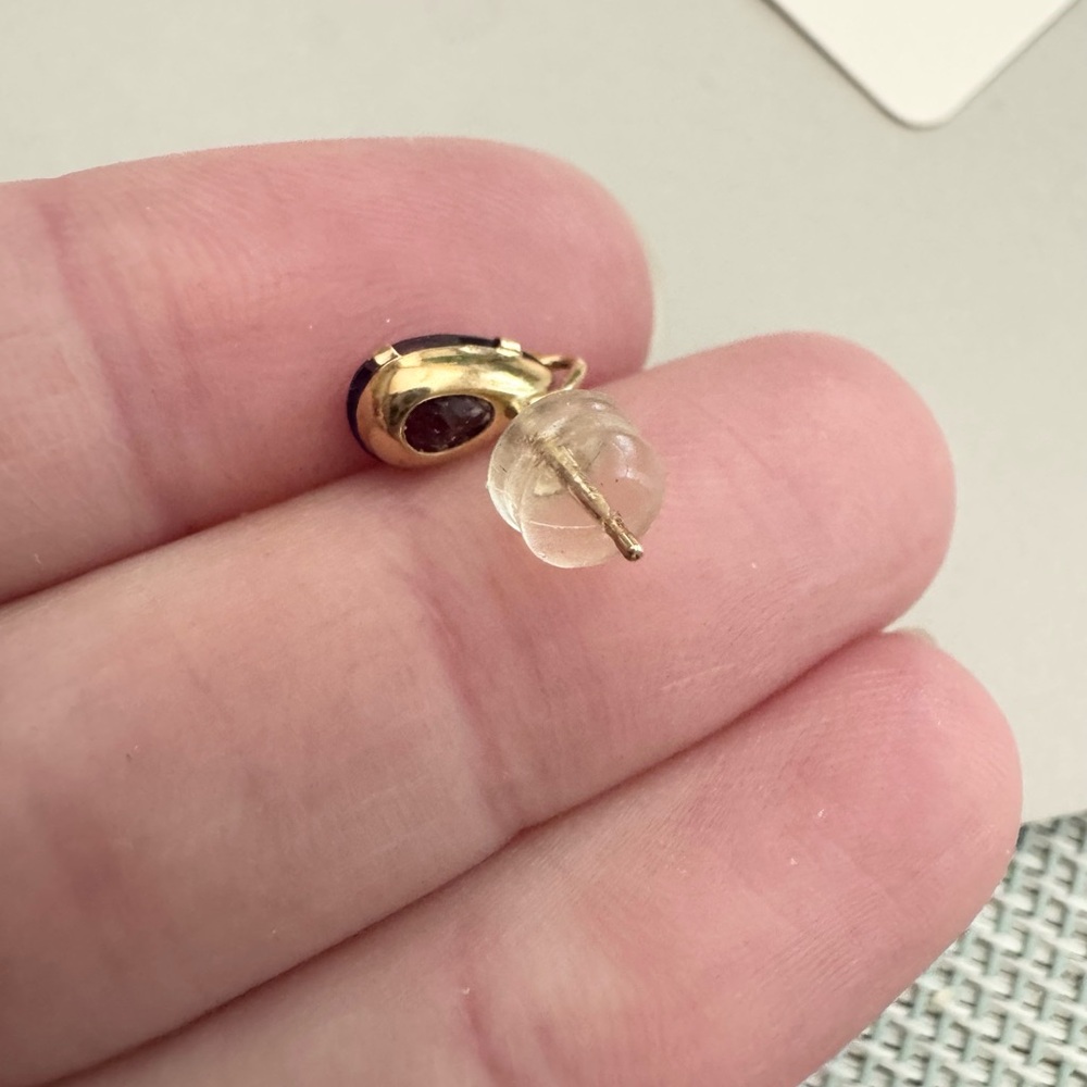 Solid 10k Gold Stud Earrings Amethyst Leaf Teardr… - image 3